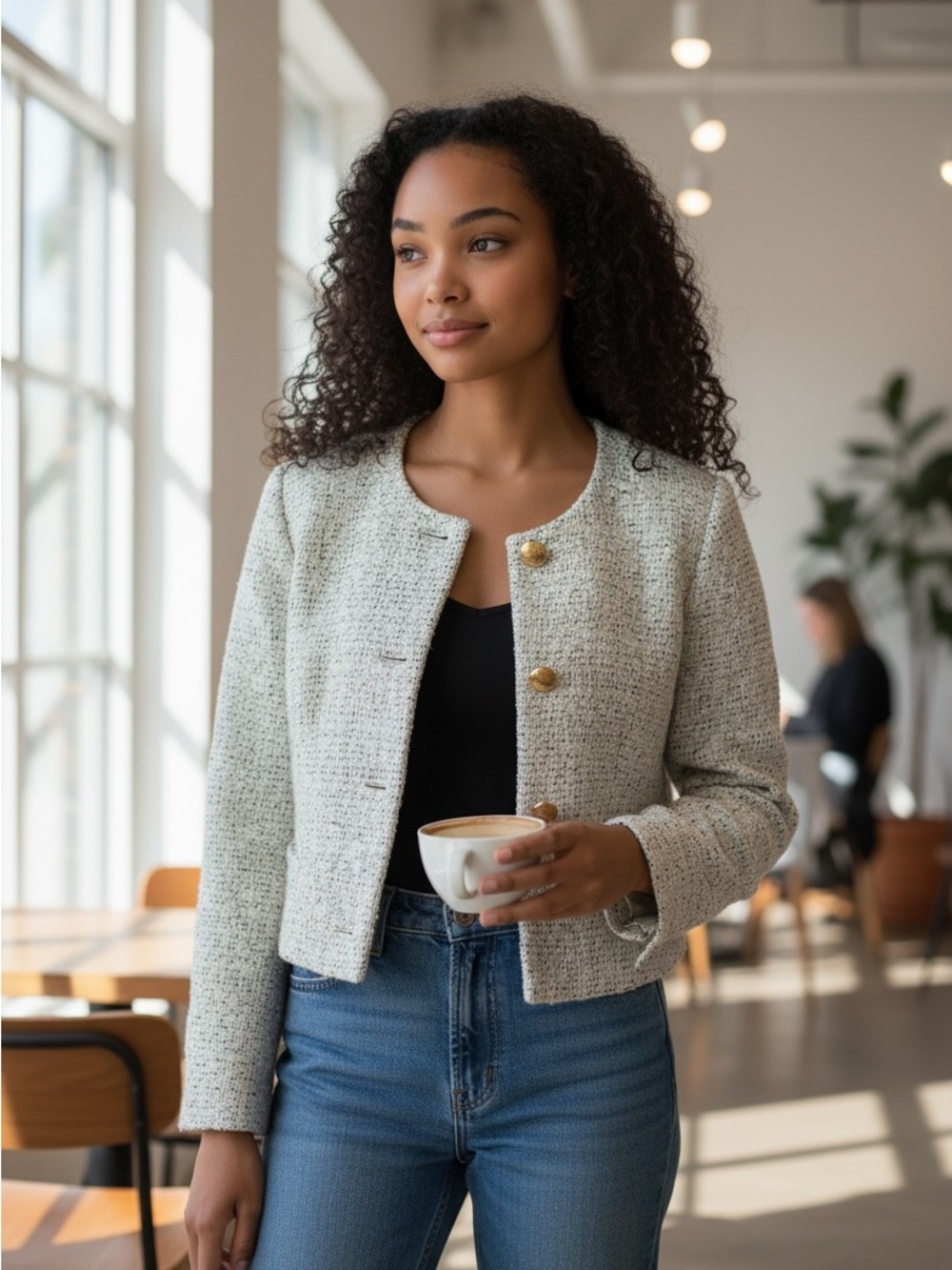 Reimans  Collection Cream Tweed Cropped Jacket size 8